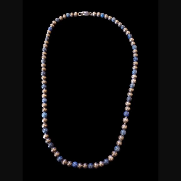 Vintage Navajo Pearl 925 Sterling Lapis Stone 20.5